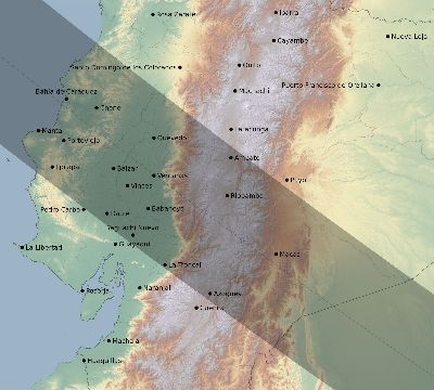 Map of the eclipse path across Ecuador on 08/05/2548