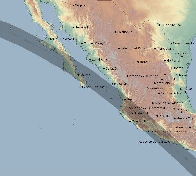 Map of the eclipse path across Mexico on 08/05/2548