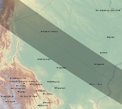 Map of the eclipse path across Peru on 08/05/2548