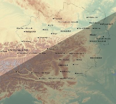 Map of the eclipse path across Austria on 01/30/2549