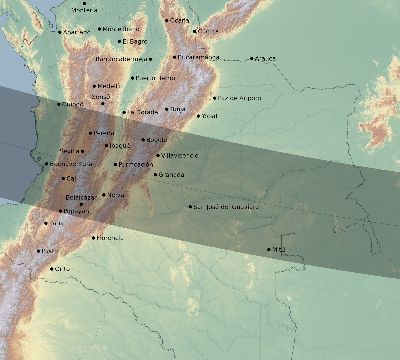 Map of the eclipse path across Colombia on 01/30/2549