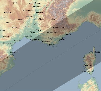 Map of the eclipse path across France on 01/30/2549