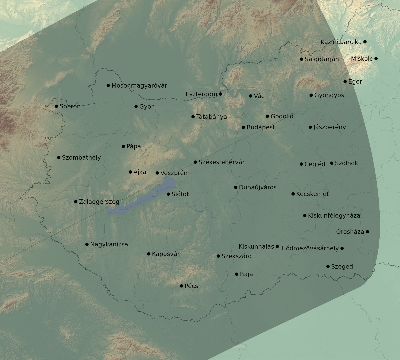 Map of the eclipse path across Hungary on 01/30/2549