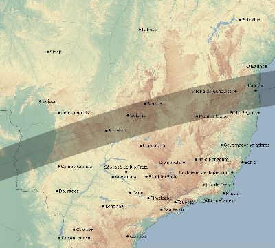 Map of the eclipse path across Brazil on 07/25/2549