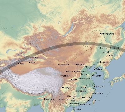 Map of the eclipse path across China on 06/05/2551