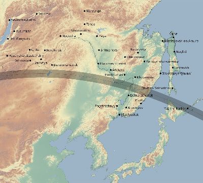 Map of the eclipse path across Russia on 06/05/2551