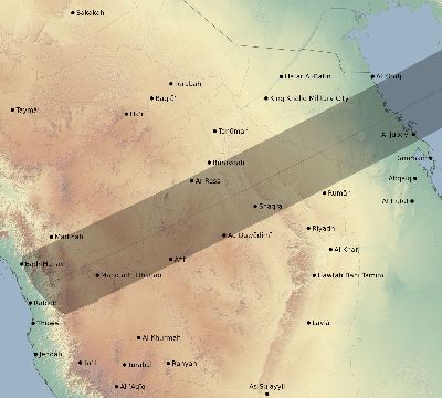 Map of the eclipse path across Saudi Arabia on 06/05/2551