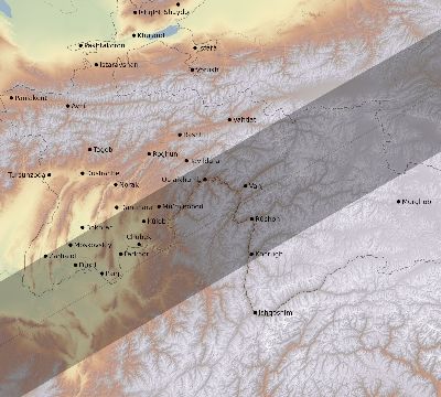 Map of the eclipse path across Tajikistan on 06/05/2551