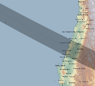 Map of the eclipse path across Chile on 11/29/2551