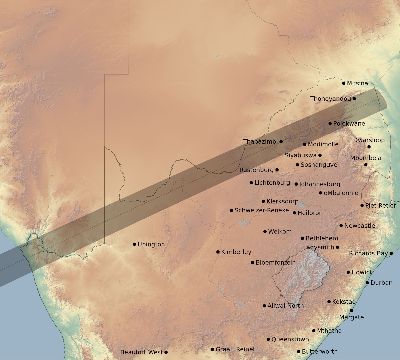 Map of the eclipse path across South Africa on 11/29/2551