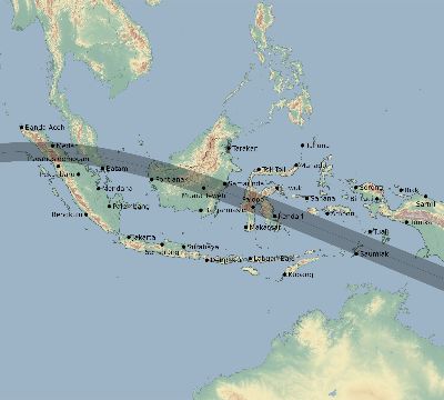 Map of the eclipse path across Indonesia on 05/24/2552