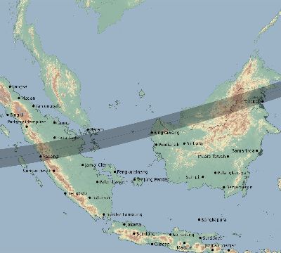 Map of the eclipse path across Indonesia on 11/17/2552