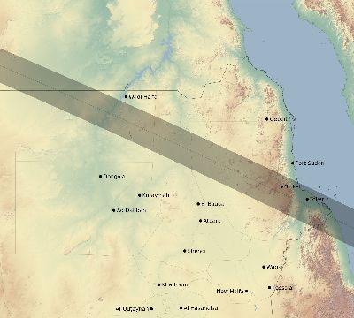 Map of the eclipse path across Sudan on 11/17/2552
