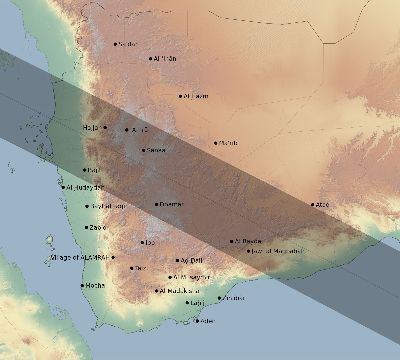 Map of the eclipse path across Yemen on 11/17/2552