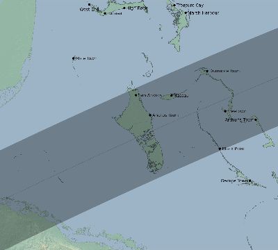 Map of the eclipse path across Bahamas on 03/24/2555