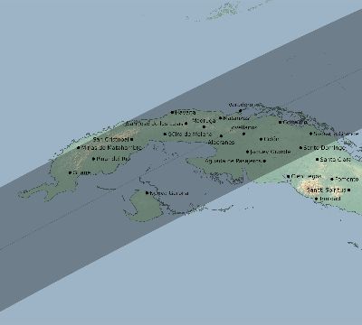 Map of the eclipse path across Cuba on 03/24/2555