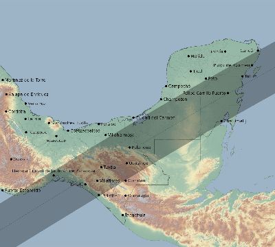 Map of the eclipse path across Mexico on 03/24/2555