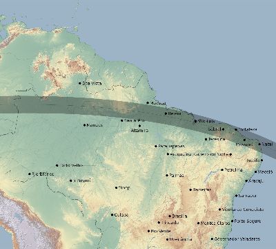 Map of the eclipse path across Brazil on 09/17/2555