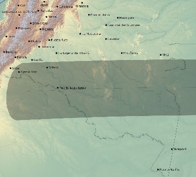 Map of the eclipse path across Colombia on 09/17/2555
