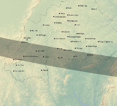 Map of the eclipse path across Burkina Faso on 09/05/2556