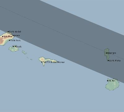 Map of the eclipse path across Cape Verde on 09/05/2556