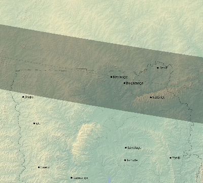 Map of the eclipse path across Ghana on 09/05/2556