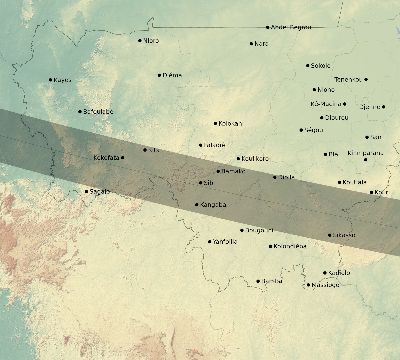 Map of the eclipse path across Mali on 09/05/2556