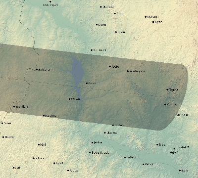 Map of the eclipse path across Nigeria on 09/05/2556