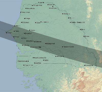 Map of the eclipse path across Senegal on 09/05/2556