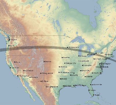 Map of the eclipse path across United States on 09/05/2556