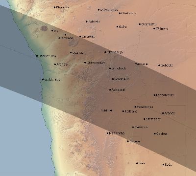 Map of the eclipse path across Namibia on 07/17/2558