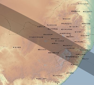 Map of the eclipse path across South Africa on 07/17/2558