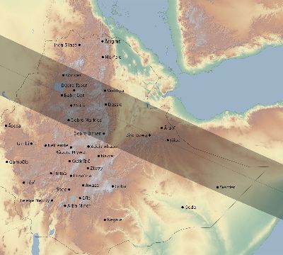 Map of the eclipse path across Ethiopia on 01/09/2559