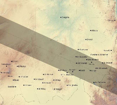 Map of the eclipse path across Sudan on 01/09/2559