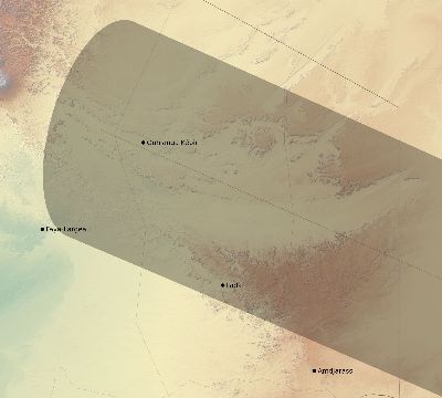Map of the eclipse path across Chad on 01/09/2559