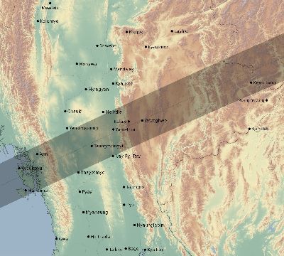 Map of the eclipse path across Myanmar on 07/06/2559