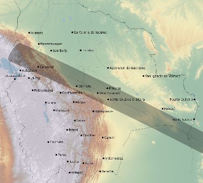 Map of the eclipse path across Bolivia on 12/30/2559