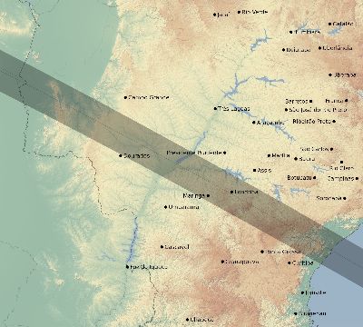 Map of the eclipse path across Brazil on 12/30/2559