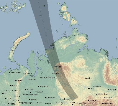 Map of the eclipse path across Russia on 06/25/2560