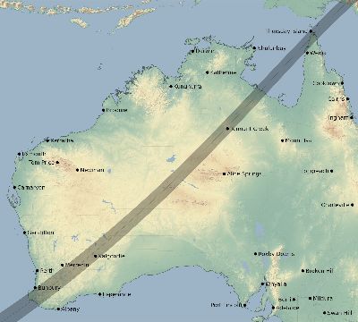 Map of the eclipse path across Australia on 05/04/2562