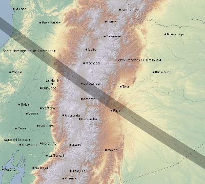 Map of the eclipse path across Ecuador on 10/29/2562