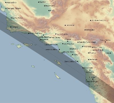 Map of the eclipse path across United States on 10/29/2562
