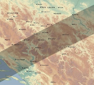 Map of the eclipse path across Bosnia and Herzegovina on 04/24/2563