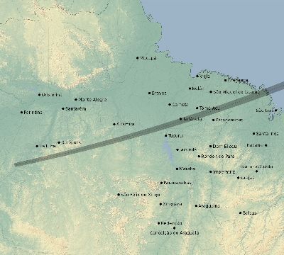 Map of the eclipse path across Brazil on 04/24/2563