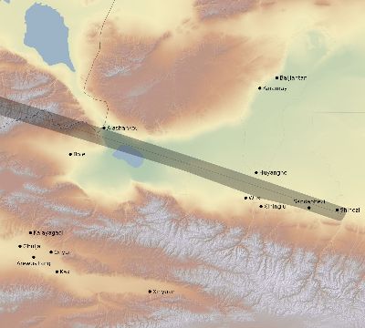 Map of the eclipse path across China on 04/24/2563