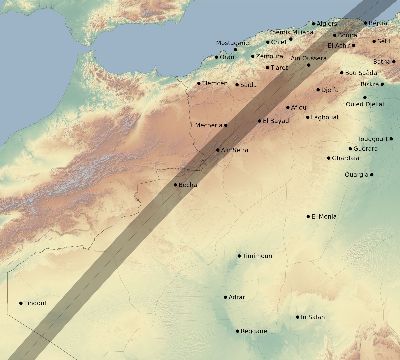 Map of the eclipse path across Algeria on 04/24/2563