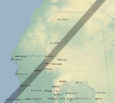 Map of the eclipse path across Mauritania on 04/24/2563
