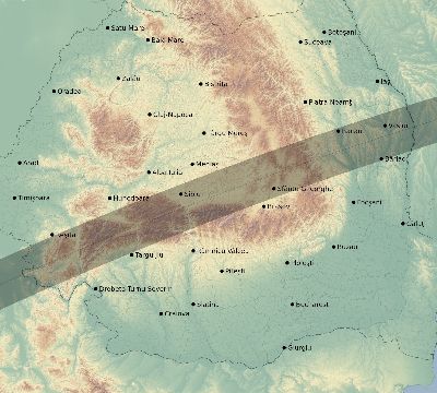 Map of the eclipse path across Romania on 04/24/2563