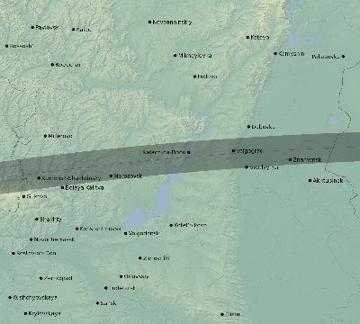 Map of the eclipse path across Russia on 04/24/2563