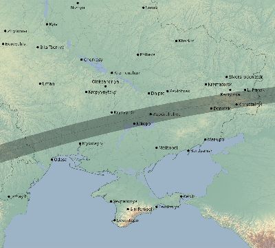 Map of the eclipse path across Ukraine on 04/24/2563